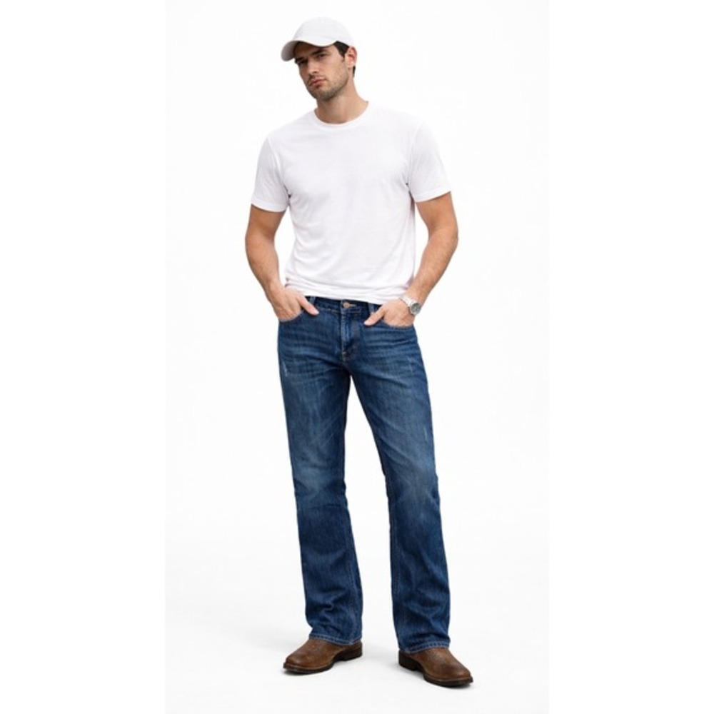 Tin Haul Men Bootcut Jeans Medium Wash Western Cowboy Denim Distressed 32.5x34.5